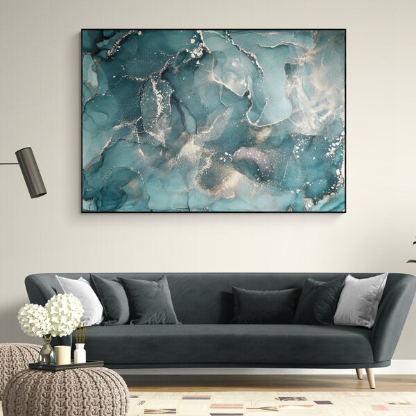 Teal Abstract Art Etsy