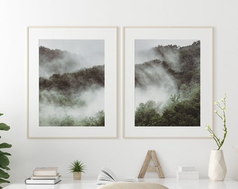 Foggy Forest Set of 2, Misty Nature Poster, Nordic Photography, Digital Download, Modern Art Print, Minimalist Nature Scene, Foggy Landscape