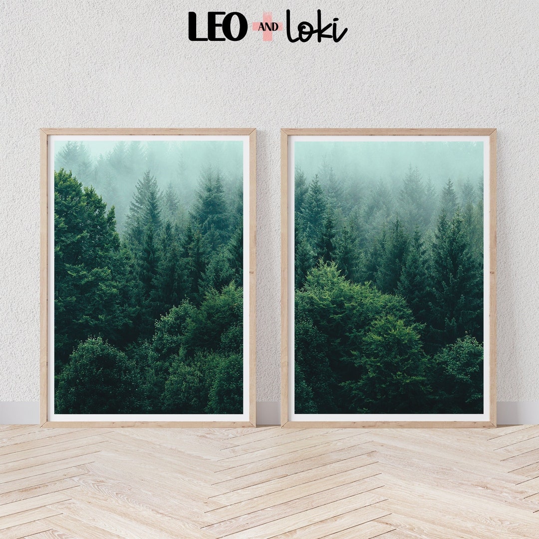 Evergreen Forest Printable, Nature Photography, Set of 2 Prints, Foggy ...