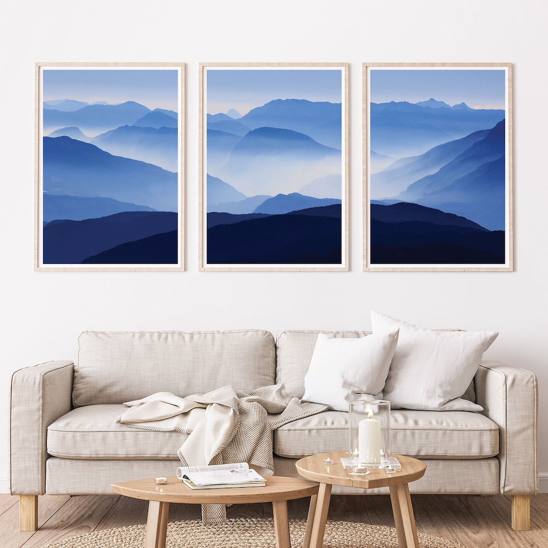 Blue Mountain Wall Art Set of 3 Modern Abstract Print Etsy