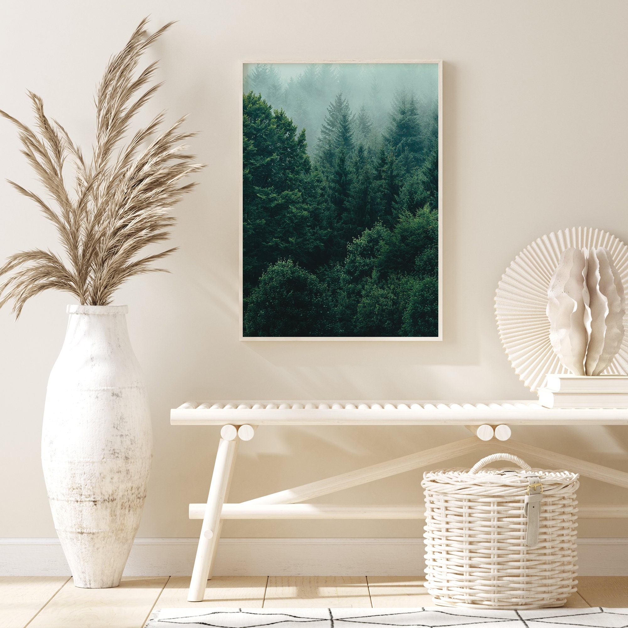 Evergreen Forest Printable, Nature Photography, Set of 2 Prints, Foggy Forest Poster, Green Grey ...