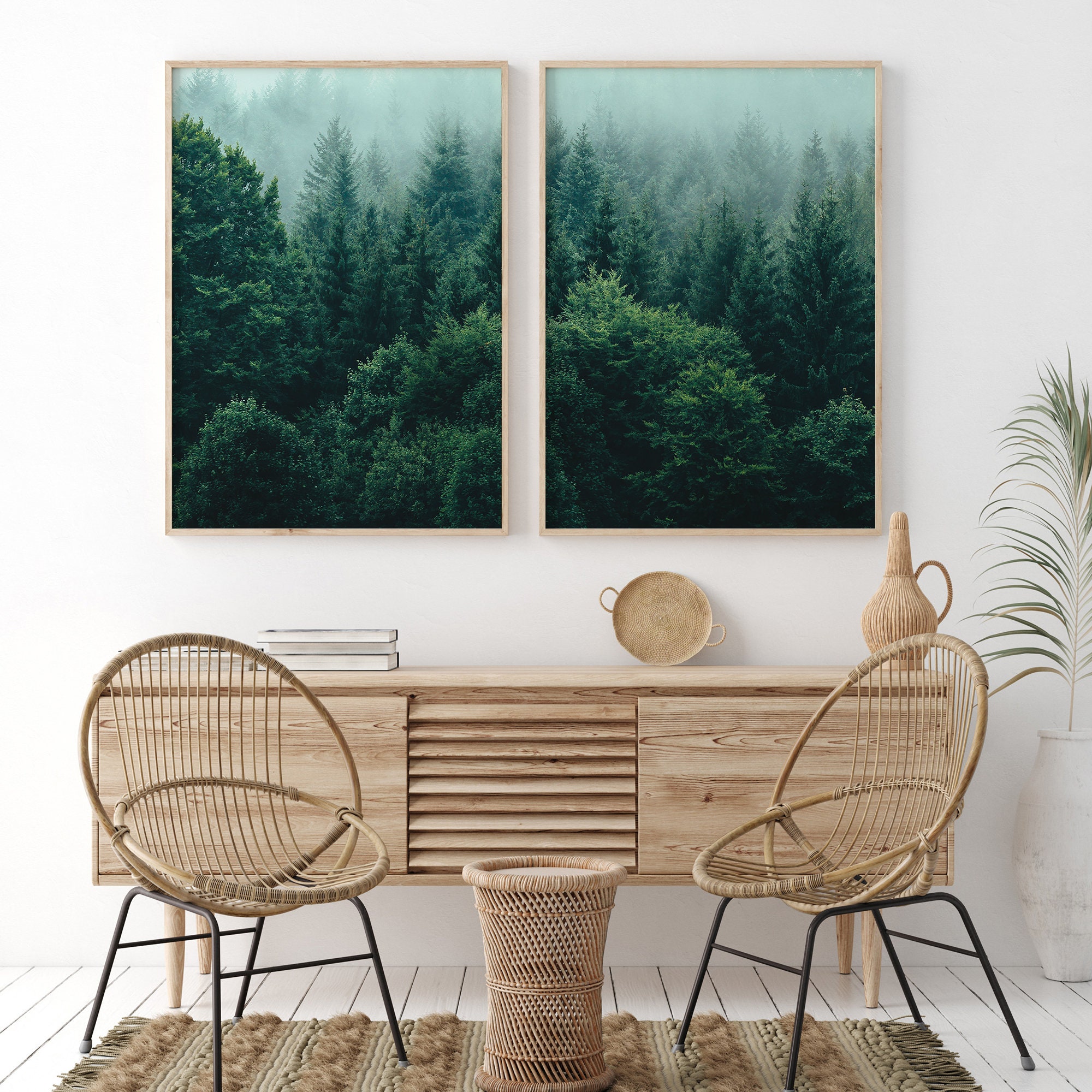 Evergreen Forest Printable, Nature Photography, Set of 2 Prints, Foggy Forest Poster, Green Grey ...