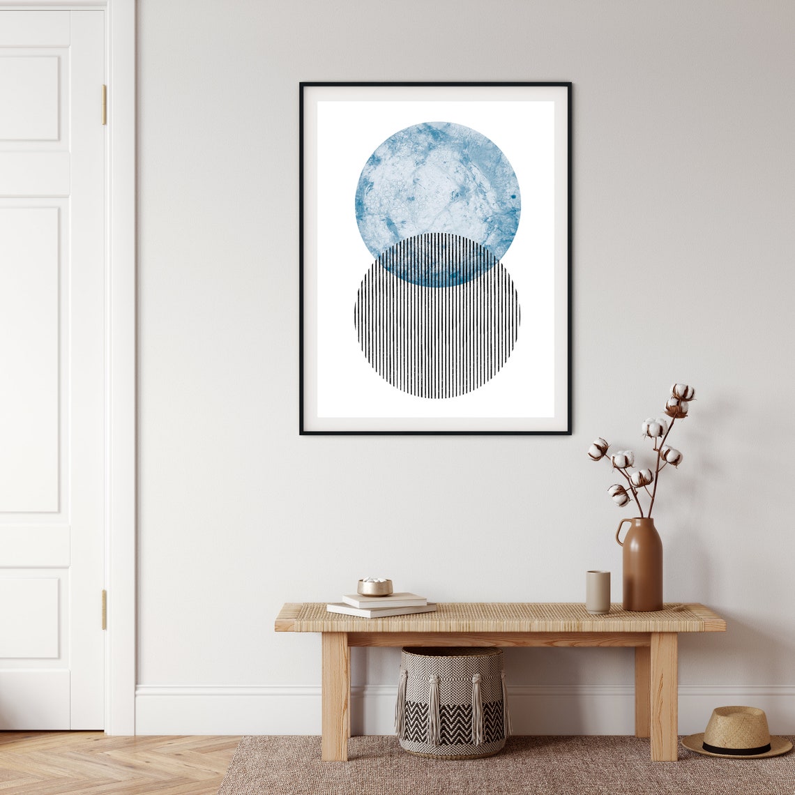 Indigo Blue Wall Art Modern Abstract Circles and Lines Etsy UK