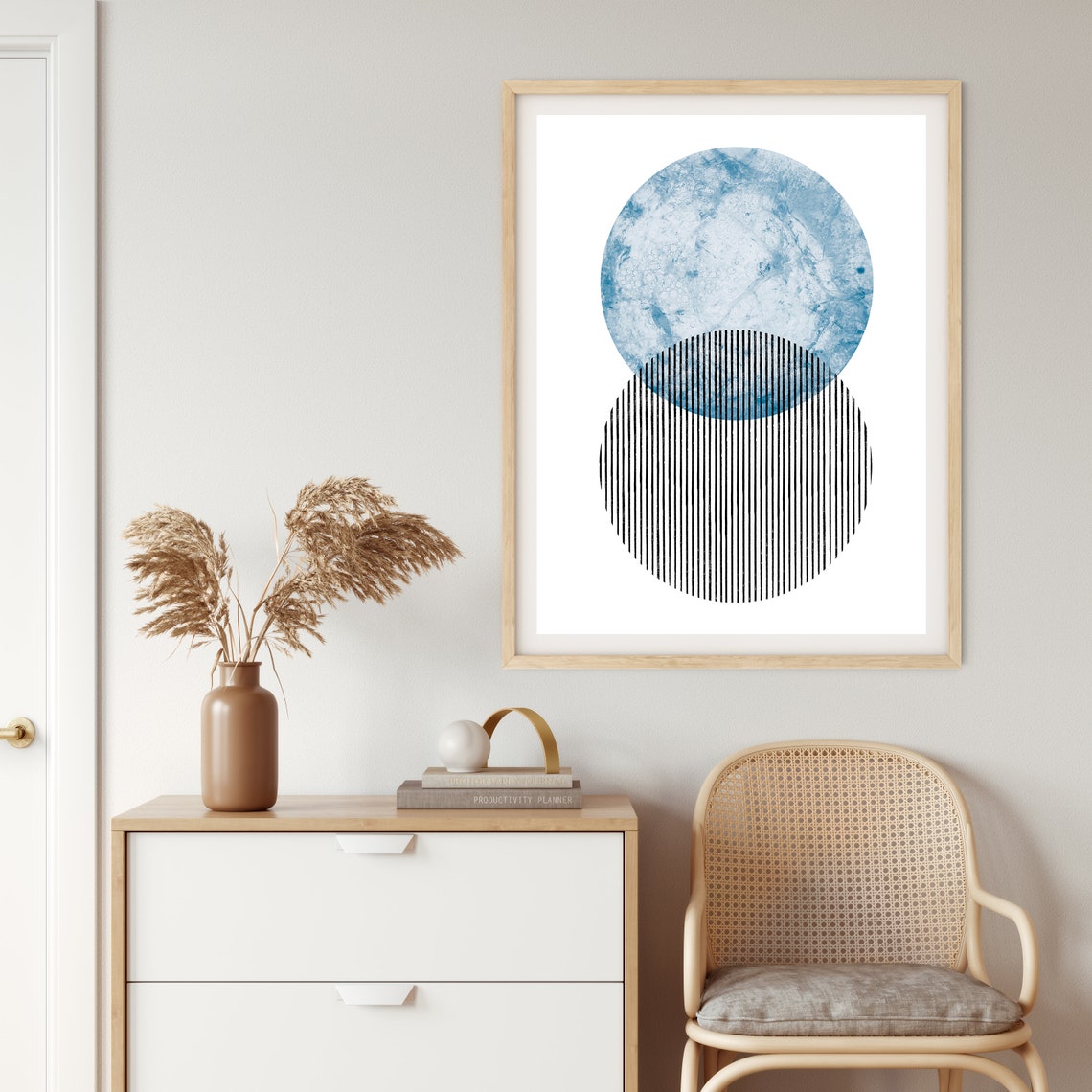 Indigo Blue Wall Art Modern Abstract Circles and Lines Etsy UK
