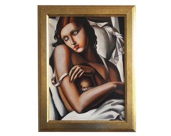 Dipinto a mano, Tamara Łempicka "Convalescente", Riproduzione, Dipinto a mano su tela, Tavola, Pittura a olio, Ritratto, Con cornice