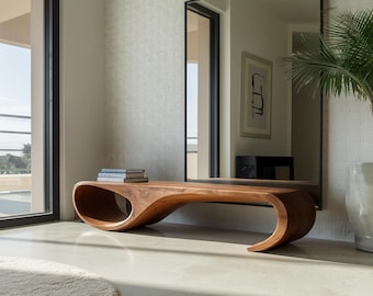 Modern Sculptural Bench with Fluid Wave Form for Entryway Bedroom or Living Room Accent Furniture and Contemporary Home Decor