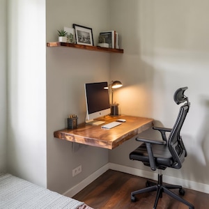 Modern Floating Desk for Home Office Nook With Handmade Live Edge Charm
