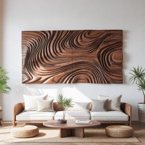 Sculptural Wood Wave Wall Art: Modern Interior Accent Decor