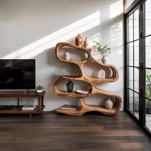 Organic Sculptural Bookshelf for Living Room or Office with Handmade Flowing Form
