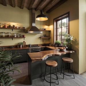 Natural Edge Kitchen Countertop for Warm Home Cooking and Dining Spaces