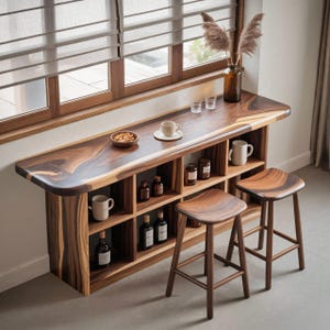 Wooden Bar Table with Storage for Window Dining Coffee Bar or Compact Apartment Kitchen Space