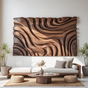 Sculptural Wood Wall Art: Carved Modern Interior Decor