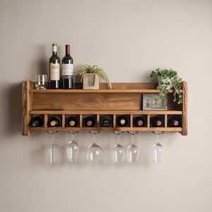 Rustic Monkeypod Wood Wine Rack with Stemware Holder