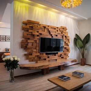 Artistic Wooden TV Shelf for Modern Living Room Accent Display