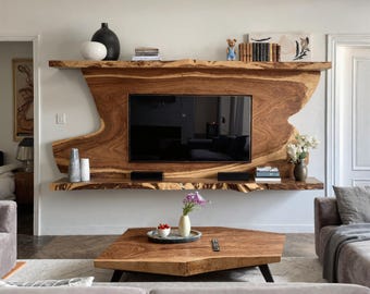 Modern Rustic Style Wall Mounted Natural Wood TV Cabinet, Rustic Tv Stand,  Handmade Tv Cabinet,  Industrial Stylish Furniture