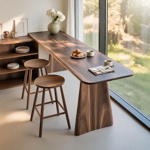 Modern Minimalist Wood Bar Table Sleek Handmade Counter for Kitchen Dining or Breakfast Nook