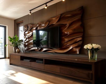 Wavy Sculptural TV Wall Panel  for Living Room