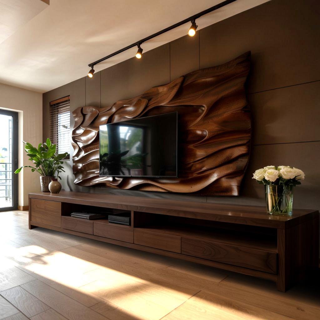 Modern Sculptural TV Console Cabinet for Living Room Entertainment