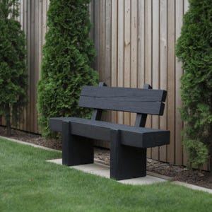 Modern Solid Wood Outdoor Bench with Charred Finish and Bold Rustic Look for Garden or Patio Seating