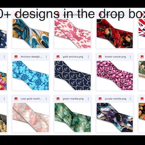 May include: A collection of various designs, including floral, marble, anchor, and flag patterns. The text "200+ designs in the drop box" is visible at the top. The designs are displayed in a grid format.