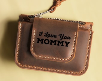 Portafoglio con incisione "Ti amo mamma", regalo del marito, figlia, figlio, anniversario di compleanno, portacarte di alta qualità fatto a mano, moneta piccola