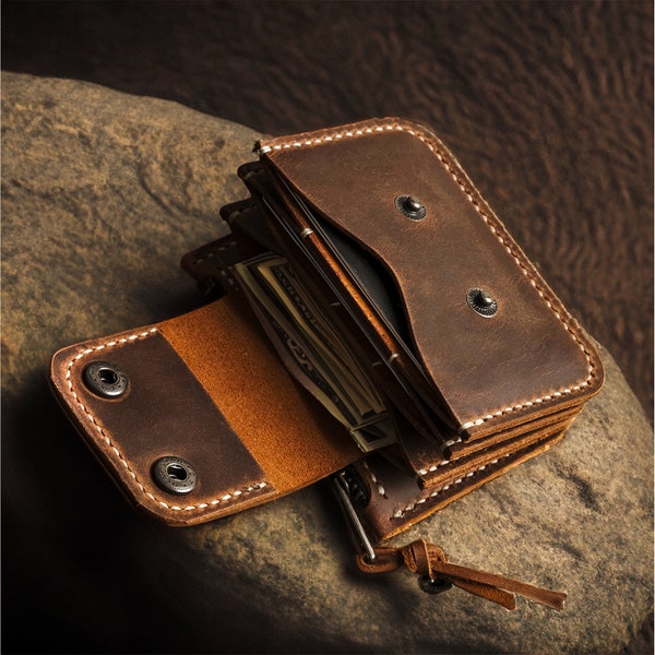 Front Pocket Wallet, Men and Women, Handmade High-Quality Hand Stitched Leather Card Holder Money Coin Small