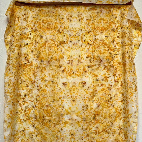 Large square silk scarf, botanically dyed shades of yellows, 30"x30" lightweight habotai silk, naturally dyed