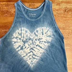Indigo shibori racerback tank, upcycled, heart design, 100% super soft cotton, women&#39;s size small