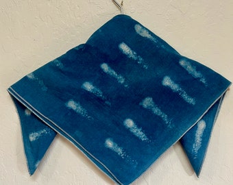 Hand-dyed indigo shibori cotton scarf/bandana, dashed pattern created with a clay resist, 20"x20", lightweight