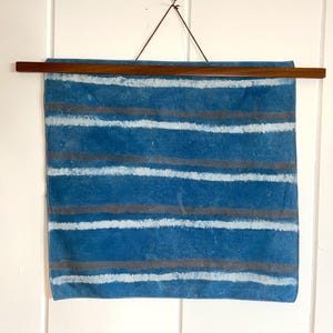 Hand-dyed indigo cotton scarf/bandana, hand-painted with red and white clay resist, 20&quot;x20&quot;, lightweight.