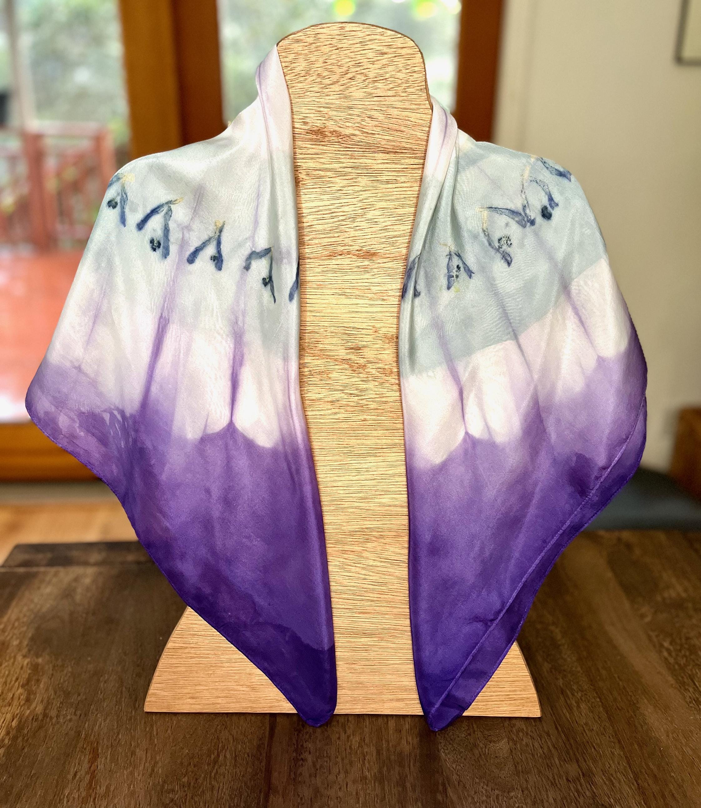 Large Flower-dyed Silk Scarf, Hand-dyed With Logwood
