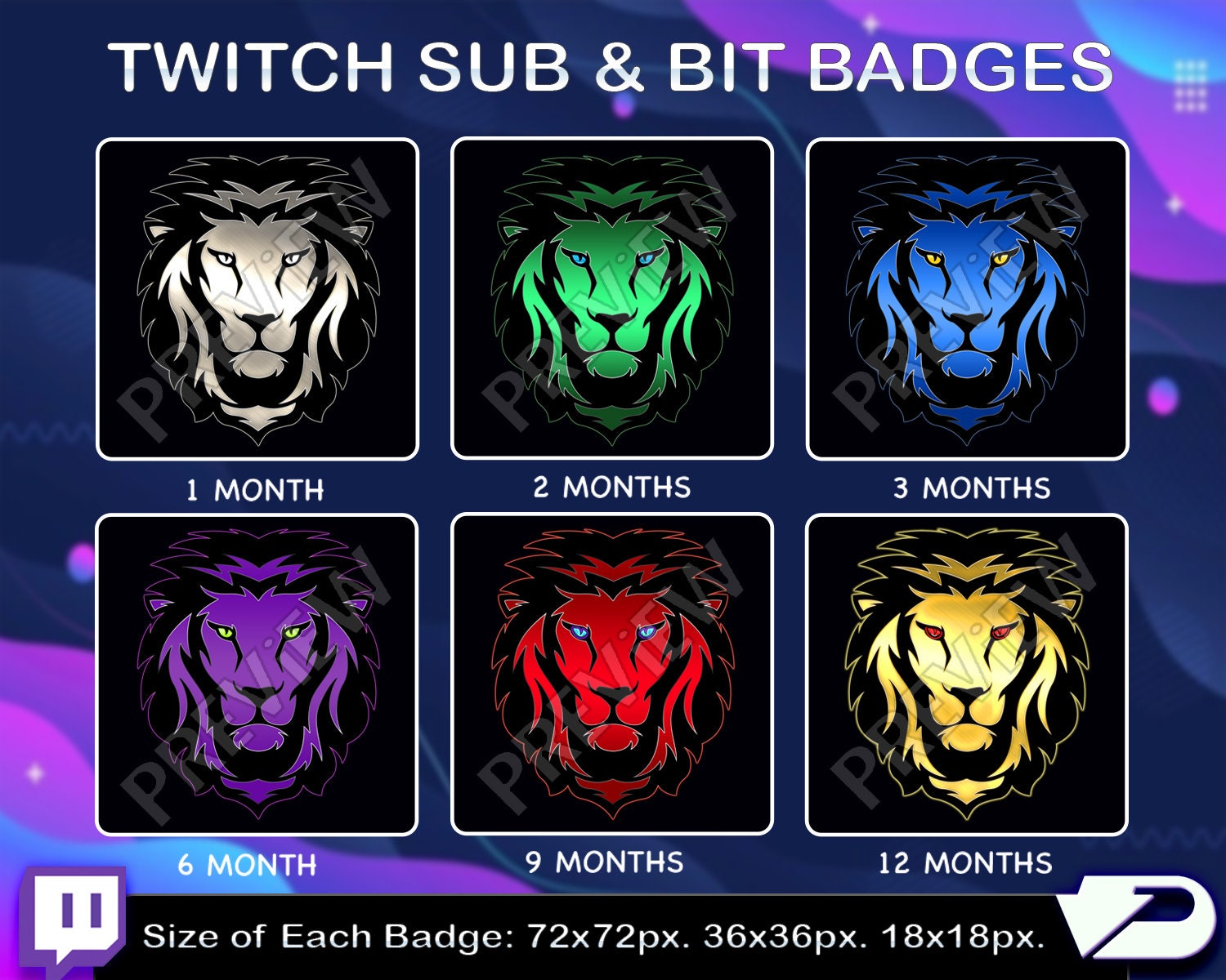 Lion Sub Badges Twitch Lion Subscribers Loyalty Sub Bit Etsy UK