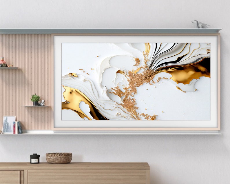 Samsung Frame TV Art, Beauty Gold Glitter With Marble, Samsung Art TV