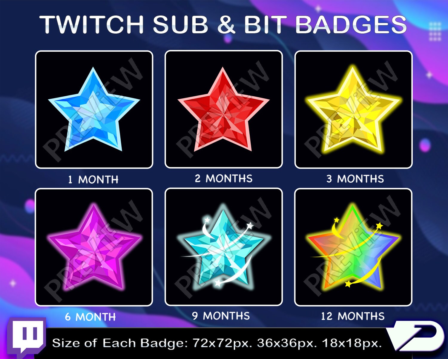 Twitch Stars Sub Badges Twitch Star Subscribers Loyalty Etsy