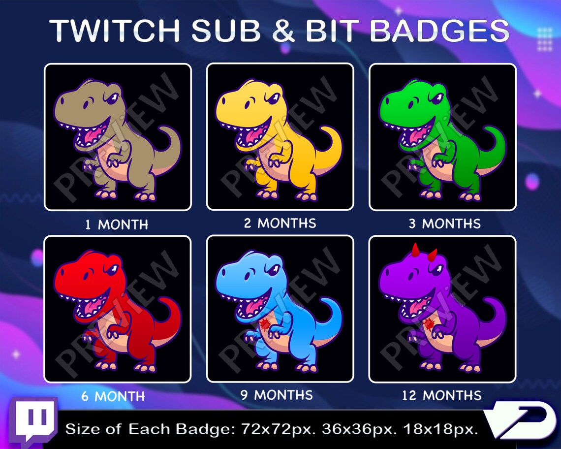 Dinosaur Sub Badges Twitch Dinosaur Subscribers Loyalty Sub - Etsy Hong