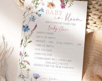 Baby in bloom Birth Prediction Cards | Girls Baby Shower Games | Baby Shower Prediction Cards | Pink Baby Shower Keepsake | Prediction Cards