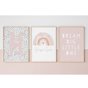 Personalised Watercolour Rainbow Prints | Nursery Baby Rainbow Art | Rainbow Wall Print | Monogram Letter | Dream Big Little One | Set of 3