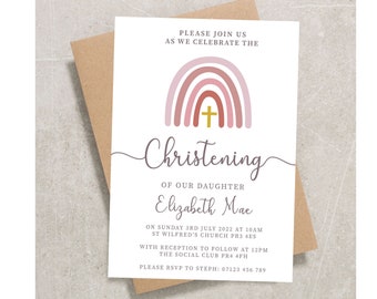 Rainbow Christening Invitation | Printed Baptism Invites | Boho Rainbow Christening Invitations | Naming Ceremony Invites With Envelopes