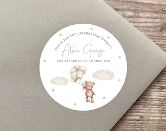Teddy Theme Christening Day Stickers | Thank You Stickers | | Beige Stickers | Sweet Cone Stickers | Christening Gifts | Sweet Bag Decor