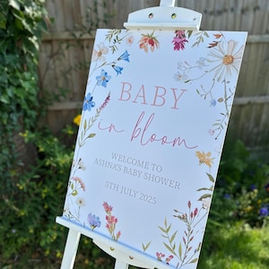 Baby in Bloom Baby Shower Welcome Board, Floral Baby Shower Sign | Wildflower Baby Shower Sign | Girls Baby Shower Decoration | Flower Sign image 2