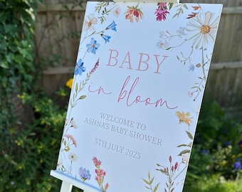 Baby in Bloom Baby Shower Welcome Board, Floral Baby Shower Sign | Wildflower Baby Shower Sign | Girls Baby Shower Decoration | Flower Sign