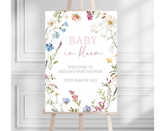 Baby in Bloom Baby Shower Welcome Board, Floral Baby Shower Sign | Wildflower Baby Shower Sign | Girls Baby Shower Decoration | Flower Sign