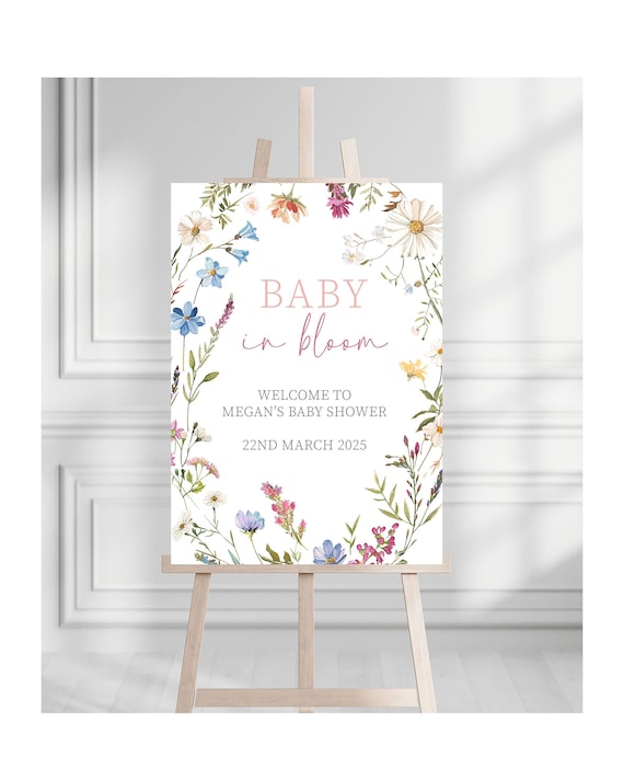 Baby in Bloom Baby Shower Welcome Board, Floral Baby Shower Sign | Wildflower Baby Shower Sign | Girls Baby Shower Decoration | Flower Sign