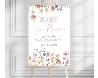 Baby in Bloom Baby Shower Welcome Board, Floral Baby Shower Sign | Wildflower Baby Shower Sign | Girls Baby Shower Decoration | Flower Sign