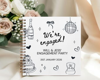 Engagement Guest Book Black Bow Personalised Engagement Guestbook, We’re Engaged Guest Book, Engagement Party Guest Book Engagement Keepsake