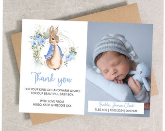 New Baby Boy Thank You Cards | Peter Rabbit Printed Blue Thank You Cards | New Baby Gift Thank you Cards | Thank you Cards With Envelopes