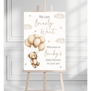 We Can Bearly Wait Neutral Cute Teddy Bear Themed Baby Shower Welcome Sign | Beige Baby Shower | Teddy Theme | Bearly Wait Baby Shower Sign