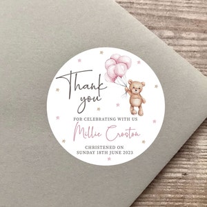 Teddy Theme Christening Day Stickers | Thank You Stickers | | Baby Girl Stickers | Sweet Cone Stickers | Christening Gifts | Sweet Bag Decor