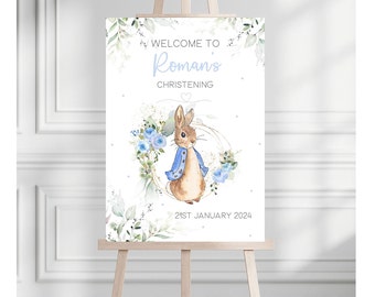 Blue Peter Rabbit Christening Welcome Sign | Christening Decoration | Boys Peter Rabbit Baptism Welcome Board | Christening Sign For Boys