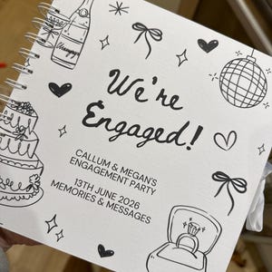Engagement Guest Book Black Bow Personalised Engagement Guestbook, We’re Engaged Guest Book, Engagement Party Guest Book Engagement Keepsake zdjęcie 3